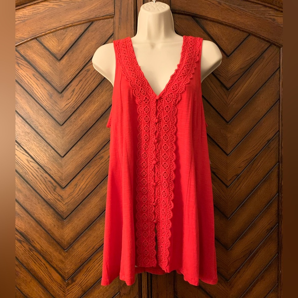 Torrid red slub jersey lace tank top size 10
